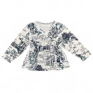 Y2K Euro Rhinstone Script Milan Cityscape Graphic 3/4 Sleeve Top